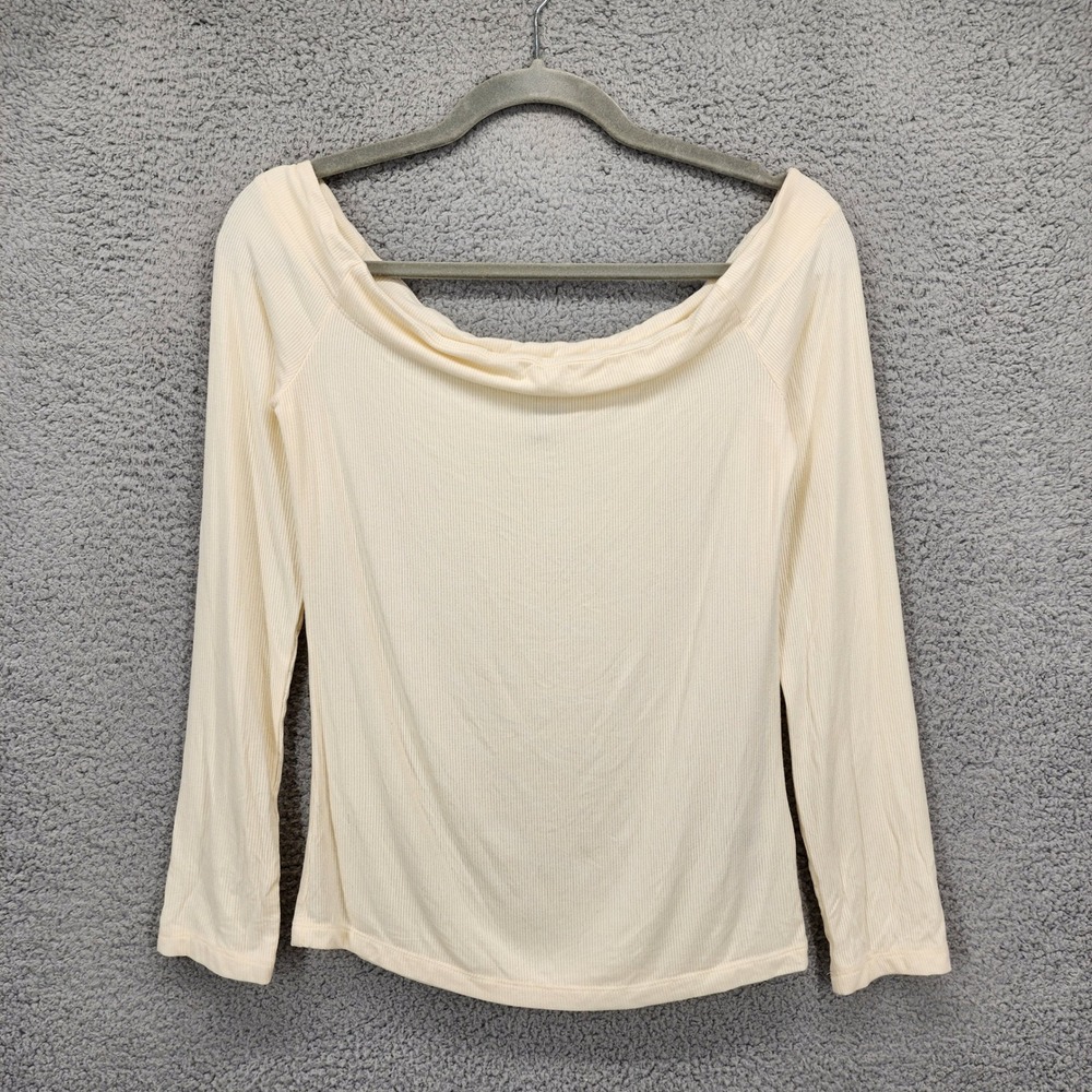 Z Supply Cream Ribbed Off The Shoulder Long Sleeve Top ZT183499 Size Medium
